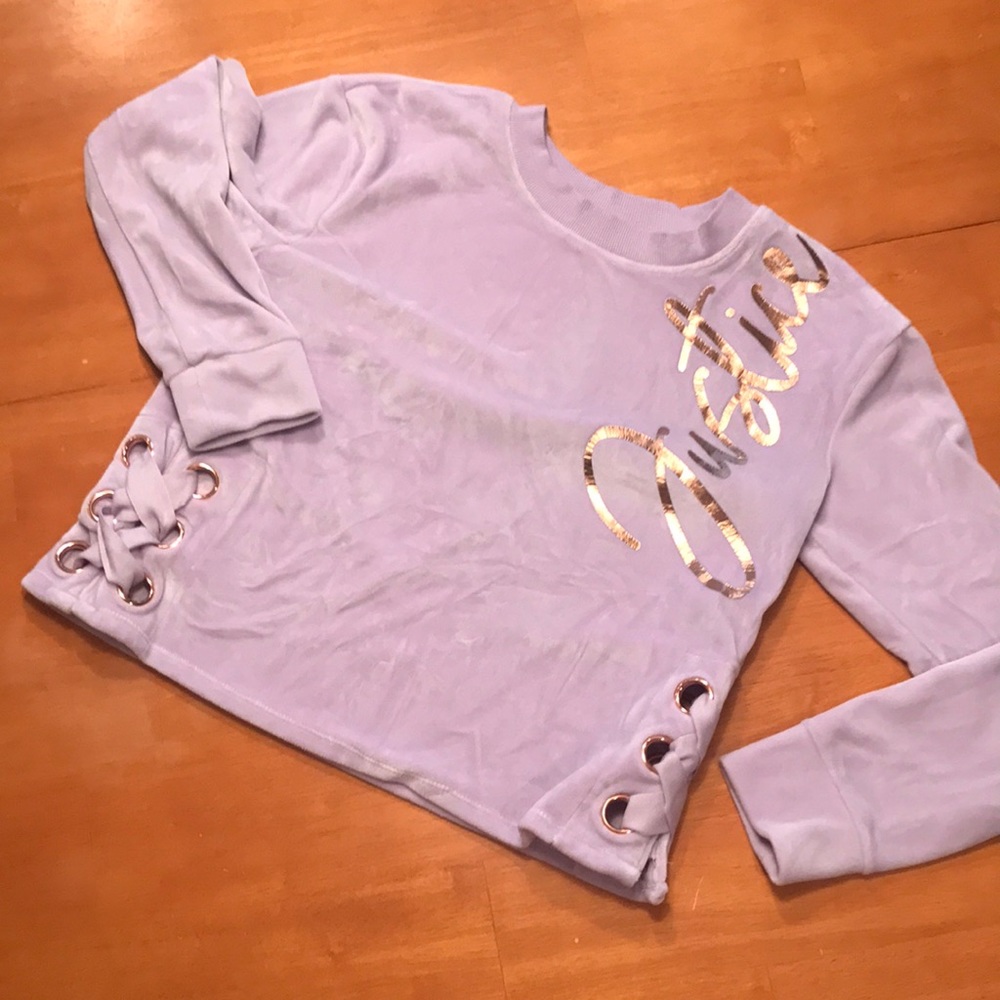 Purple Cropped Velour Sweatshirt